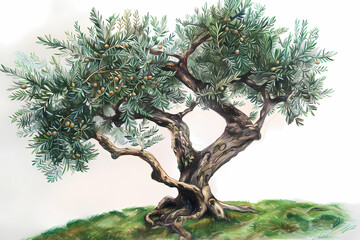 Olive Tree (Olea europaea) (Colored Pencil) - Mediterranean -  Longevity, with some specimens dating back thousands of years. They produce olives, which are harvested for their oil and culinary use