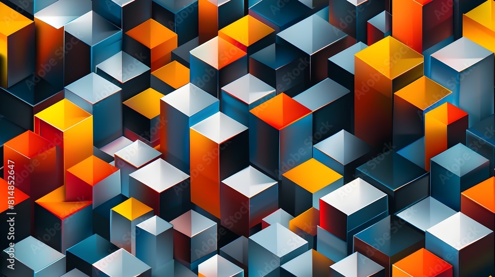 Leinwandbilder Vibrant Geometric Abstract Cubic Shapes Background with Futuristic Dimensional Patterns