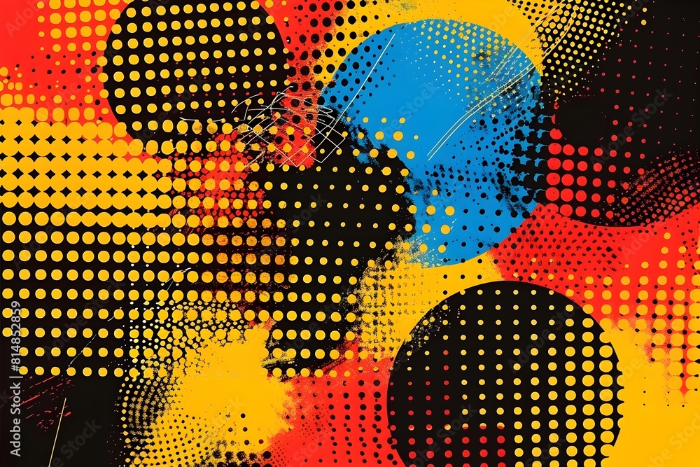 Poster vibrant geometric dot pattern in bold multicolored abstract design for dynamic art branding and adve