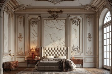 3d rendering modern luxury classic bedroom with marble decor
