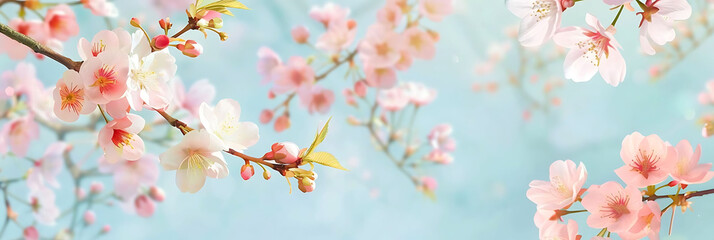 colorful sakura flower pattern on blue background featuring pink, white, and pink - and - white flowers