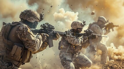 Free photo army soldiers fighting with guns and defending their country made with Generative AI. copy space for text.
