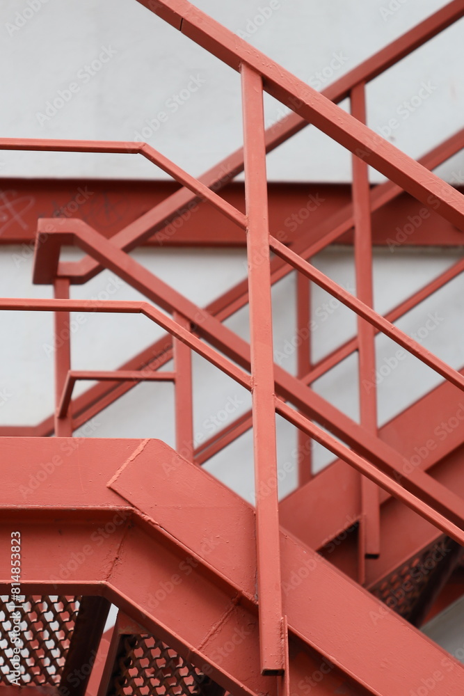 Poster detailed view of a red metal structure, suitable for industrial and abstract concepts