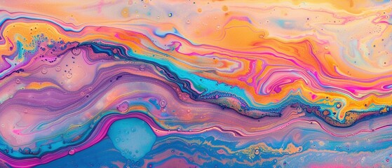 Abstract fluid background of acrylic paint in blue and pink tones