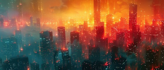 Futuristic city with high-rise buildings and skyscrapers. Abstract industrial wallpaper for desktop