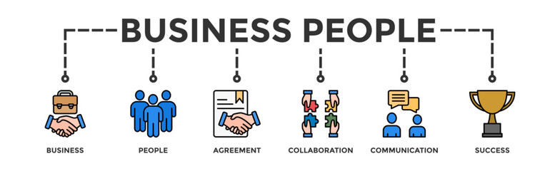 Business people banner web icon vector illustration concept with icon of business, people, agreement, collaboration, communication and success