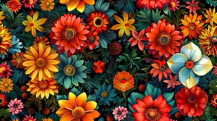 Fototapeta na wymiar Exotic Flower Display Tiles: Capturing Vibrant Colors and Intricate Patterns in a Festival inspired Photo Stock Concept