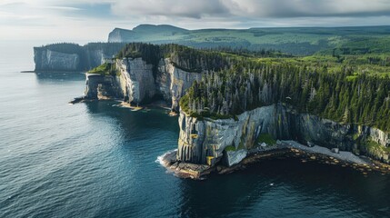 Aerial view of the Bruce Peninsula in Ontario, Canada, displaying its rugged coastline and crystal-clear blue waters of G