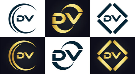DV logo. D V design. White DV letter. DV, D V letter logo design. Initial letter DV linked circle uppercase monogram logo. D V letter logo vector design. 