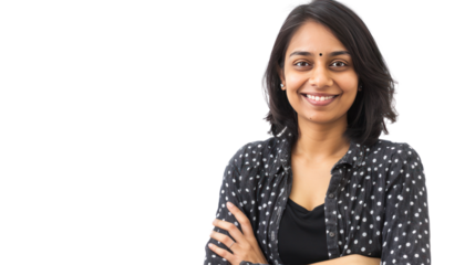 beautiful Indian business woman isolated on transparent and white background.PNG image.