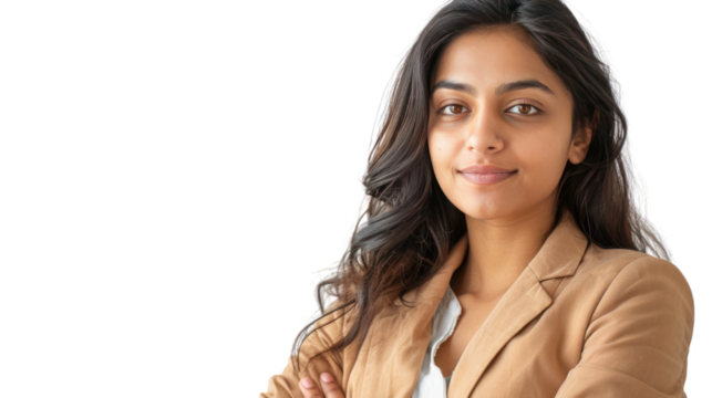 beautiful Indian business woman isolated on transparent and white background.PNG image.