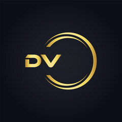 DV logo. D V design. White DV letter. DV, D V letter logo design. Initial letter DV linked circle uppercase monogram logo. D V letter logo vector design. 