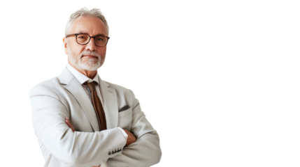 Middle-aged male businessman isolated on transparent and white background.PNG image.