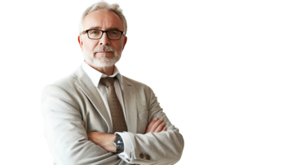 Middle-aged male businessman isolated on transparent and white background.PNG image.