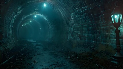 Futuristic neon-lit tunnel with purple light