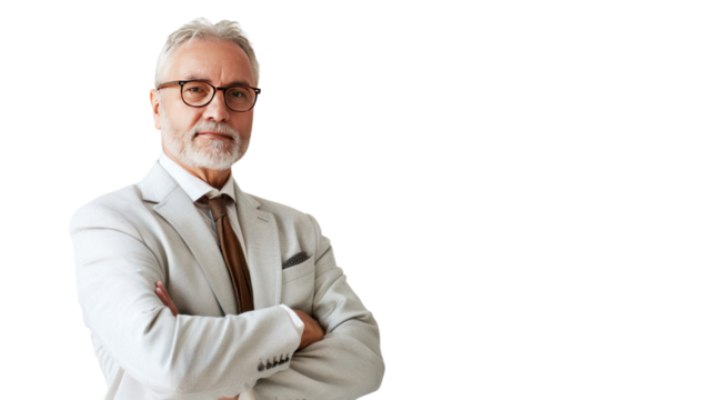 Middle-aged male businessman isolated on transparent and white background.PNG image.