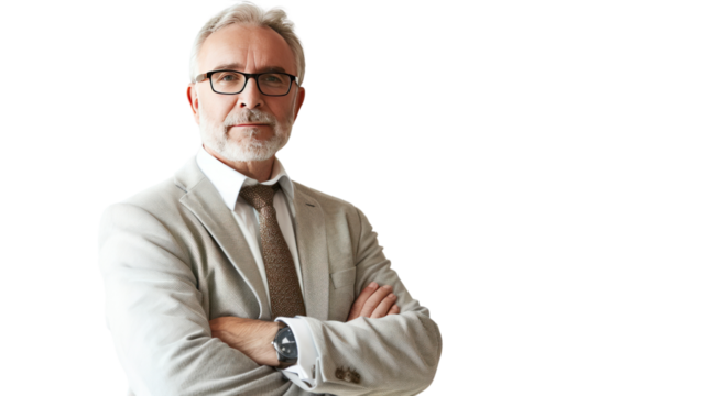 Middle-aged male businessman isolated on transparent and white background.PNG image.