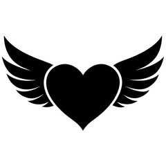 heart shape with wings flying vector illustration design logo concept vector silhouette