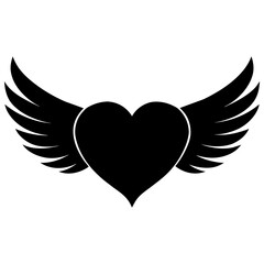 heart shape with wings flying vector illustration design logo concept vector silhouette