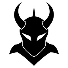 Black knight's helmet with horns vector black color silhouette, white background