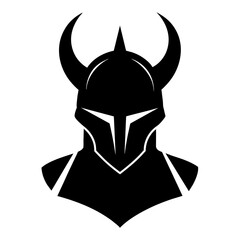 Black knight's helmet with horns vector black color silhouette, white background