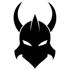 Black knight's helmet with horns vector black color silhouette, white background
