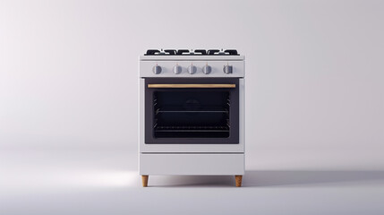 Fototapeta premium A contemporary white kitchen stove featuring sleek design elements, isolated against a plain grey background with minimalist styling.