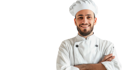 Happy young chef isolated on transparent and white background.PNG image.