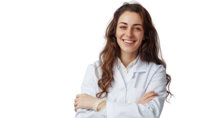 Happy female dentist or beautiful female doctor isolated on transparent and white background.PNG image.