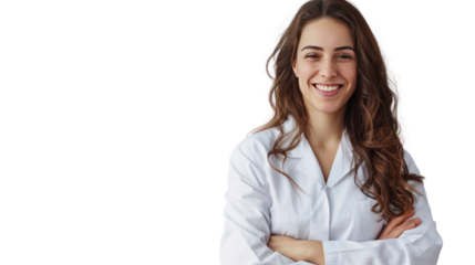 Happy female dentist or beautiful female doctor isolated on transparent and white background.PNG image.