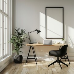 mock up poster frame in modern interior background, interior space, living room, Contemporary style, 3D render, 3D illustration.