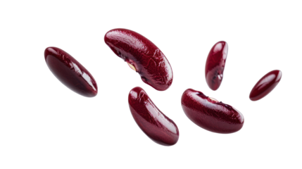 Falling red kidney beans isolated on transparent and white background.PNG image.