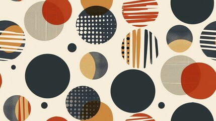minimal circle bohemian style polka dot seamless pattern , geometric shape with line print grungy texture, Generative Ai