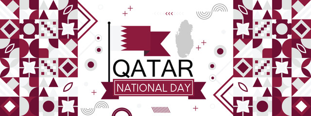 Qatar national day banner with flag map