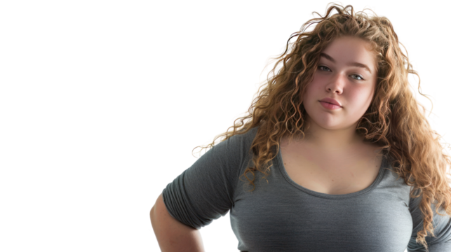 Chubby girl in sports clothes isolated on transparent and white background.PNG image. - Powered by Adobe