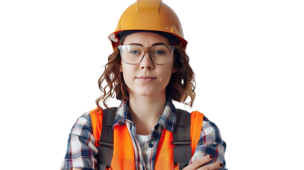 Chubby female engineer  isolated on transparent and white background.PNG image.	