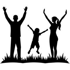 Fototapeta premium a father, mother, and child walking on the grass, enjoying a happy family moment