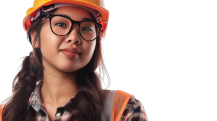 Chubby female engineer  isolated on transparent and white background.PNG image.	