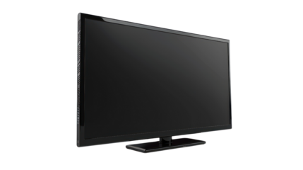 Black LED tv television screen blank isolated on transparent and white background.PNG image.