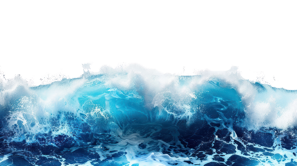 Blue sea wave with white foam isolated on transparent and white background.PNG image.