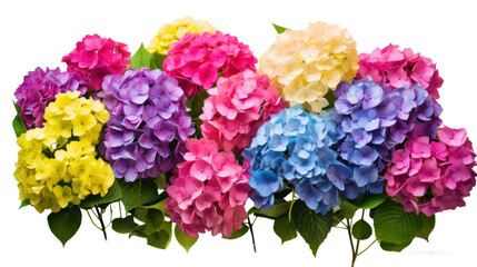 A vibrant hydrangea bush in full bloom, isolated on transparent and white background.PNG image.