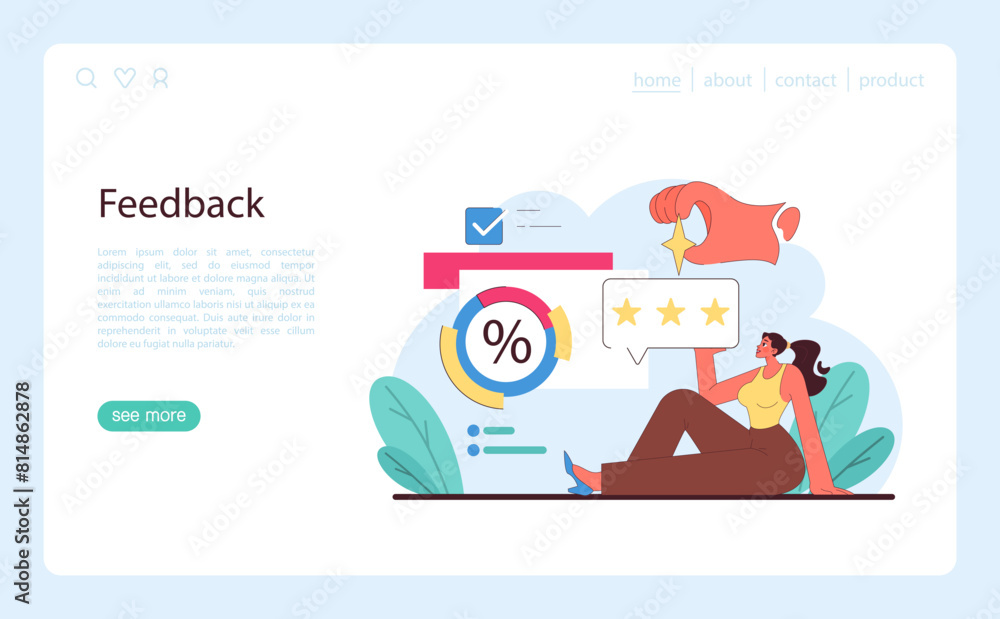Poster feedback concept. a professional reflects on performance metrics and client reviews.