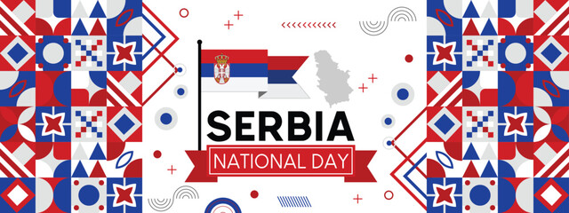 Obraz premium Serbia Flag Abstract Background Design Template. Serbia Independence Day Banner Wallpaper Map.