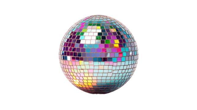silver disco ball isolated on transparent and white background.PNG image.