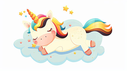 Fototapeta premium Cute bright unicorn baby on cloud