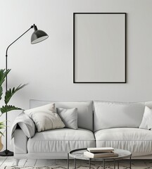 mock up poster frame in modern interior background, interior space, living room, Contemporary style, 3D render, 3D illustration.