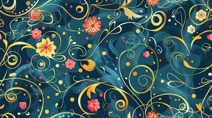Fototapeta premium beautiful artful flower seamless pattern nursery design cartoon style illustration with grungy texture, Generative Ai