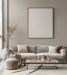 mock up poster frame in modern interior background, interior space, living room, Contemporary style, 3D render, 3D illustration.