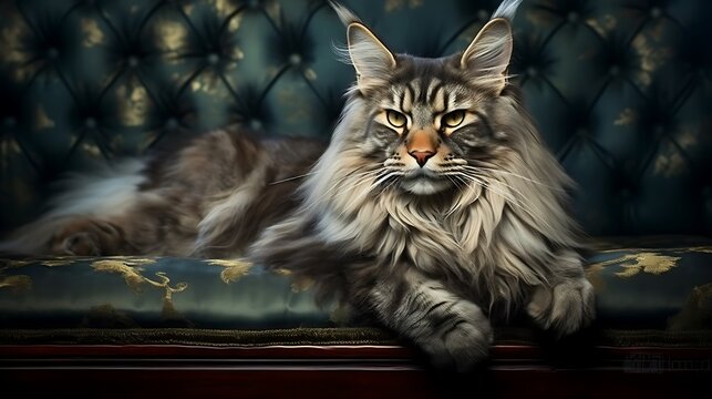 A majestic Maine Coon cat with tufted ears and a luxurious fur coat, capturing the essence of feline elegance. --ar 169 --v 5.2 - Image #4 @Mujahid Khan