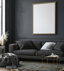 mock up poster frame in modern interior background, close up, living room, Scandinavian style, 3D render, 3D illustration.